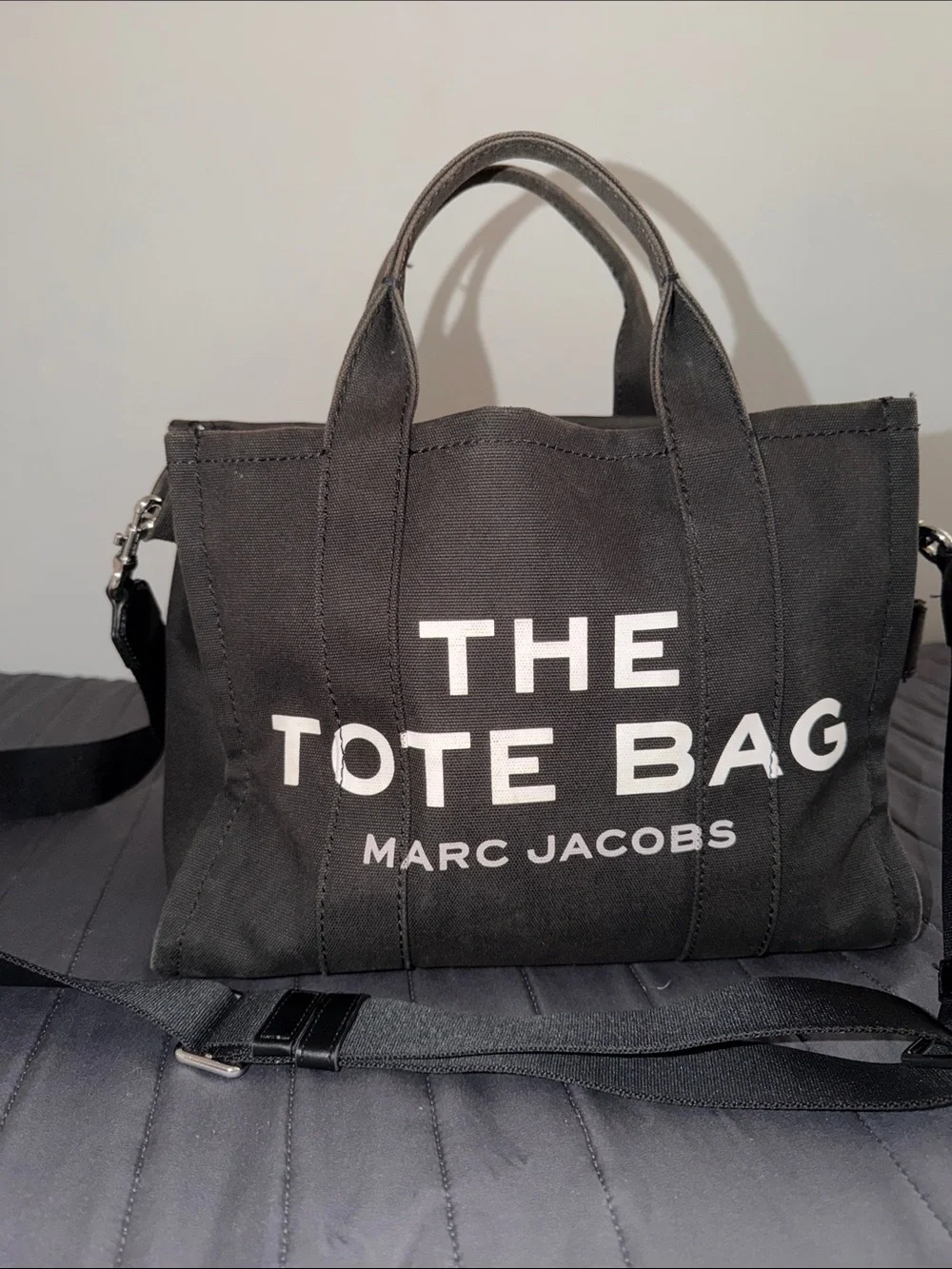 Marc Jacobs Black Canvas 'The Tote Bag' with White Logo